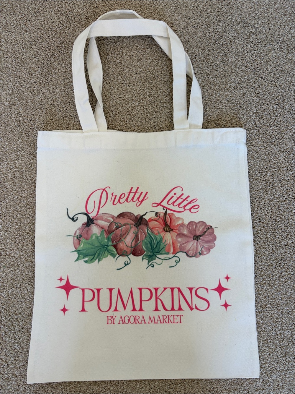Brandy Melville Pink & Green Pumpkin Canvas Tote